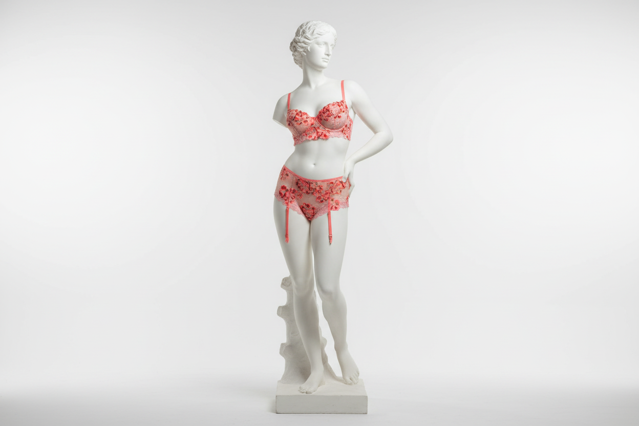Women's Embroidered Lingerie Set - Delicate Floral Design Bra and Panty