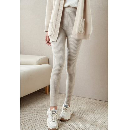 Drawstring Wool Knit Leggings - Warm Stretch Slim Fit Pants