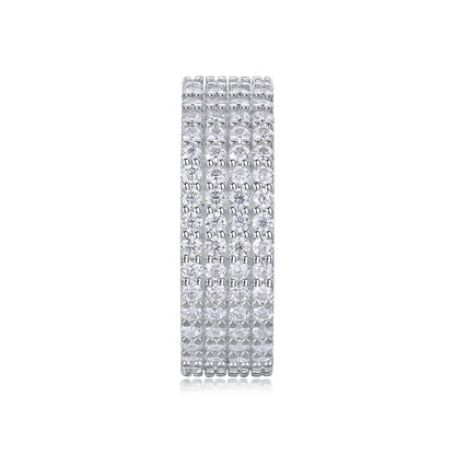 Moissanite Sterling Silver Wedding Ring Set - Platinum Plated Band