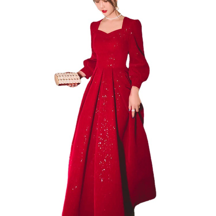 Women's Red Long-Sleeve Mid-Rise Evening Gown