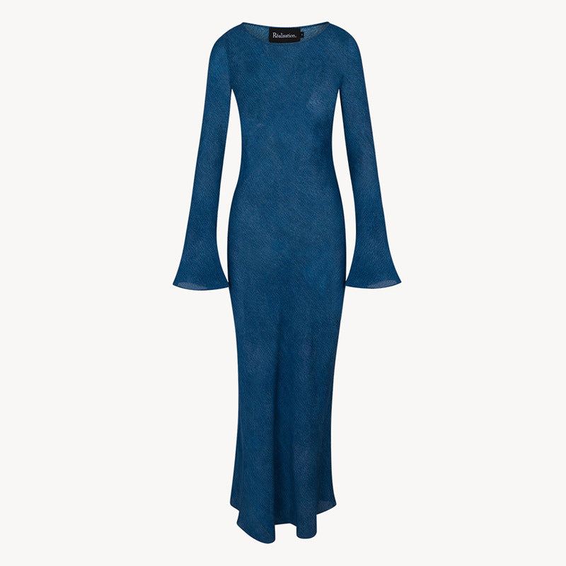 Silk Sun Protection Midi Dress - V-neck Long Sleeve A-line