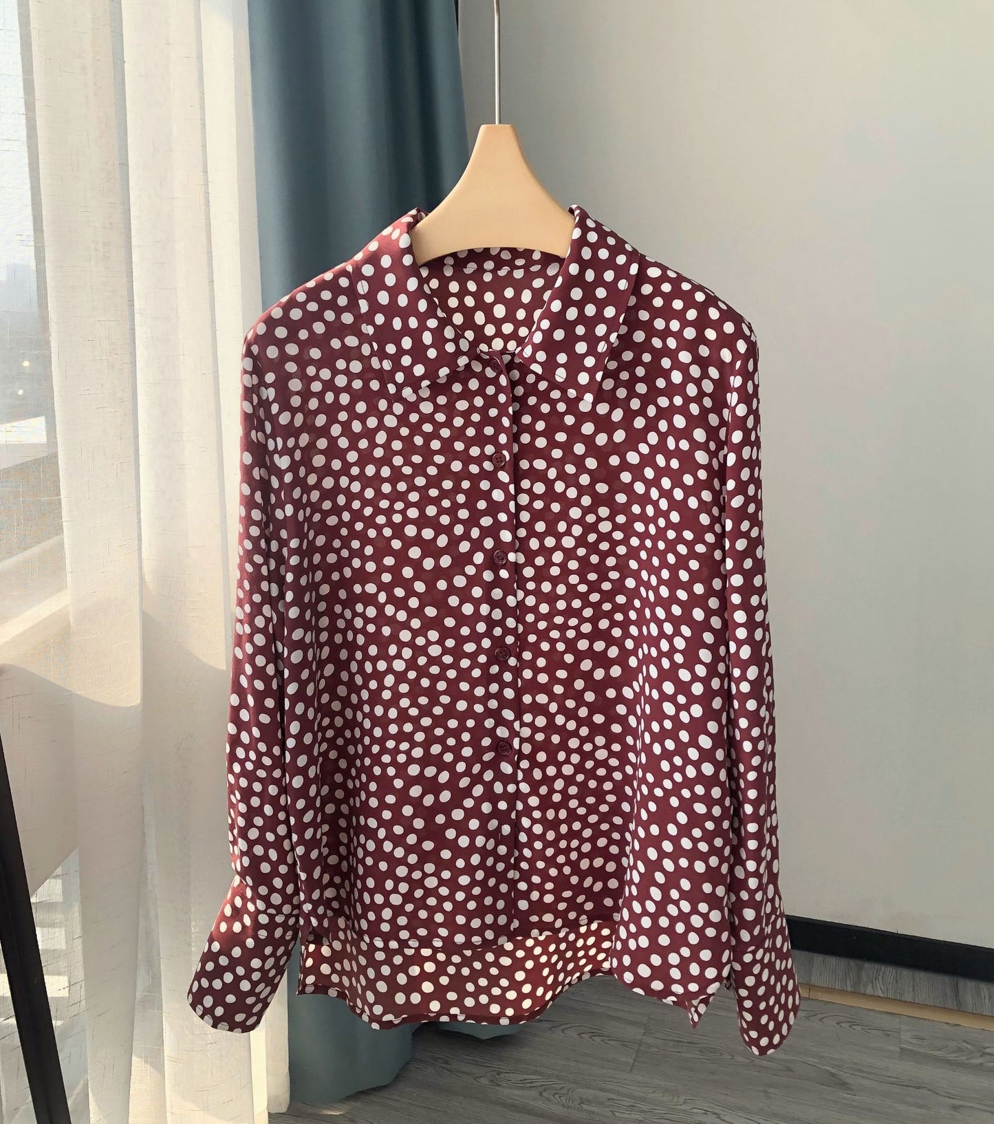 Vintage Maroon Polka Dot Silk Shirt Dress