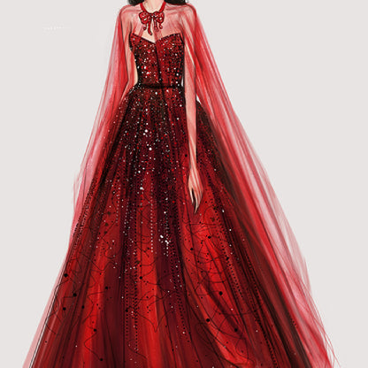 Elegant Wine Red Evening Gown - Off-Shoulder Formal Dress for Weddings & Special Occasions
