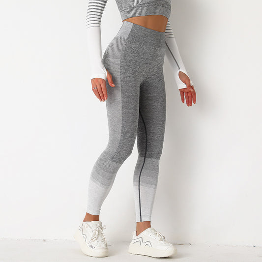 Women's Seamless Striped Yoga Fitness Pants - High-Waist Knitted Leggings