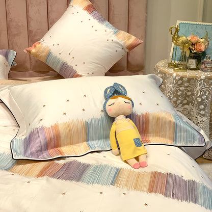 Long-Staple Cotton Star Embroidered Bedding Set - 4-Piece Satin Weave Collection