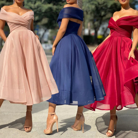 Women's Off-Shoulder Backless Party Dress - Elegant Sexy Club Gown