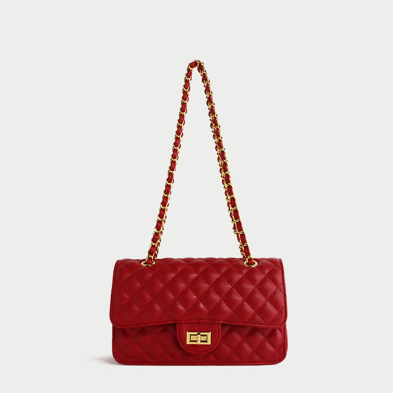 Large Capacity Quilted Lingerie Travel Bag - Cowhide Leather Crossbody