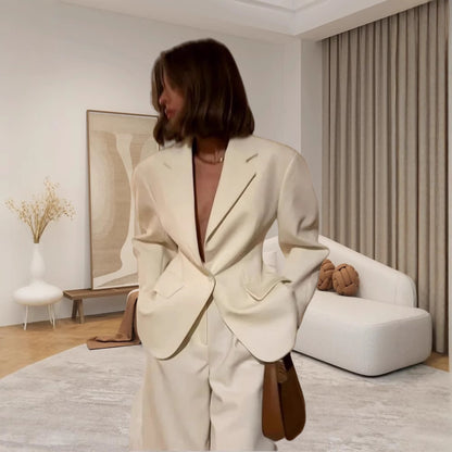 Women's High-End Blazer-Style Cardigan with Lapel Collar - Long Sleeve Jacket