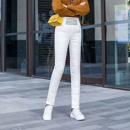 High-Waist Down Pants - Insulated Pencil Trousers with Duck Down Filling
