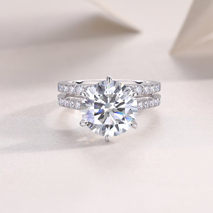 5 Carat Moissanite Sterling Silver Ring - Platinum Plated Wedding Band