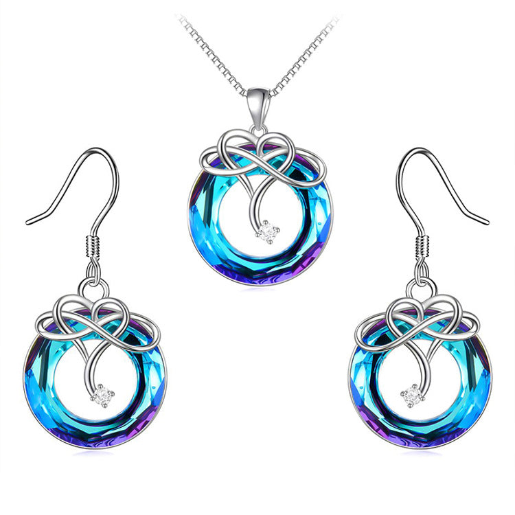 Crystal Necklace and Earrings Set - Gold-Plated Geometric Jewelry with Water Wave Chain