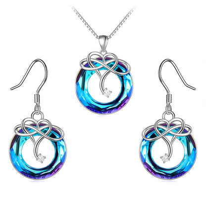 Crystal Necklace and Earrings Set - Gold-Plated Geometric Jewelry with Water Wave Chain