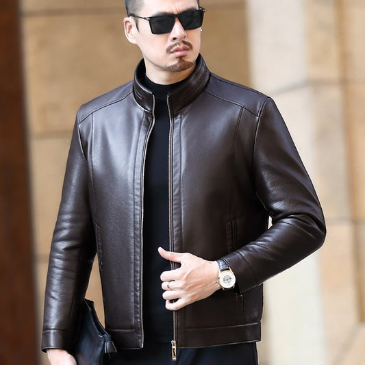 Premium Genuine Sheepskin Leather Jacket - Men's Fur-Lined Winter Coat