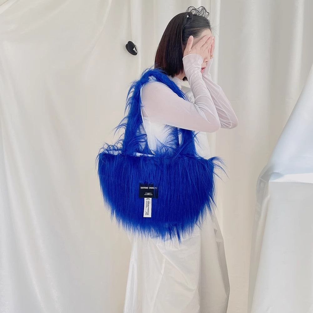 Faux Fur Arc Shoulder Bag - Plush Large Capacity Crossbody with Curved Design