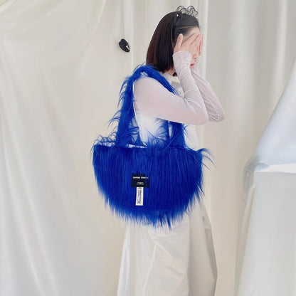 Faux Fur Arc Shoulder Bag - Plush Large Capacity Crossbody with Curved Design