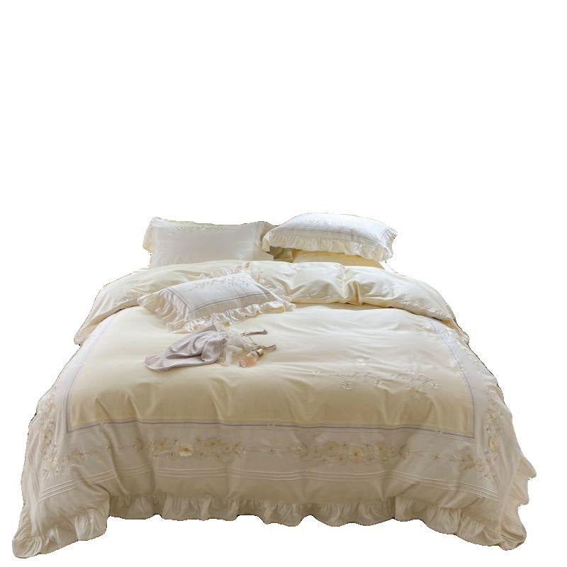 Premium Long-Staple Cotton Bedding Set - 4-Piece Lace Detail Collection