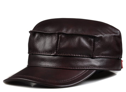 Men's Genuine Leather Octagonal Cap - Premium Cowhide Flat Top Hat
