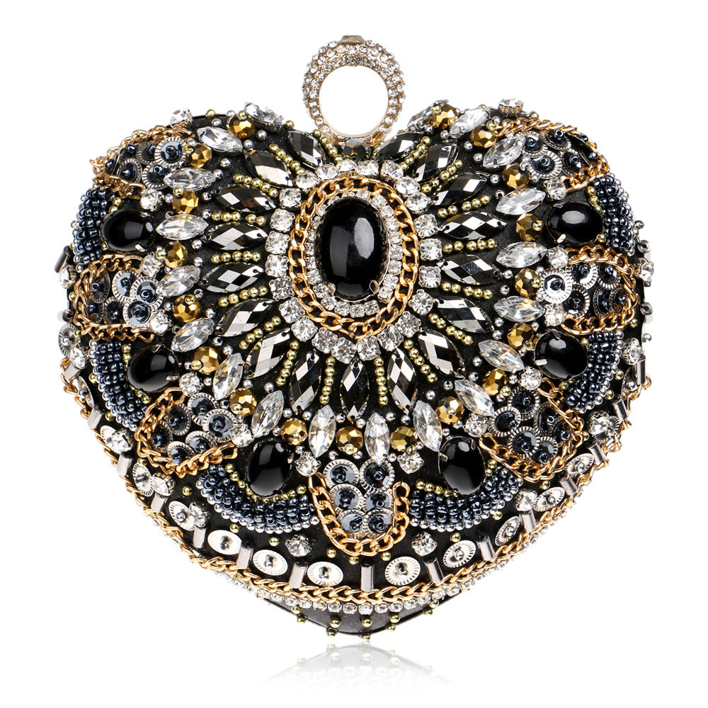 Beaded Embroidery Evening Bag - Rhinestone Clutch Purse with Hard Handle