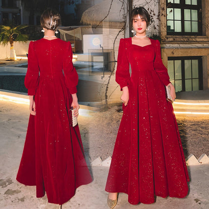 Women's Red Long-Sleeve Mid-Rise Evening Gown