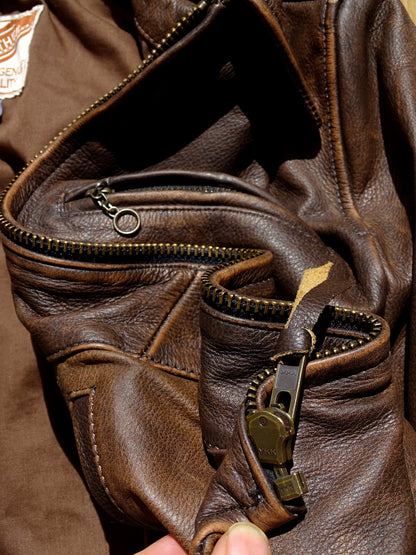 Washed Vintage Soft Leather Coat - Relaxed Fit Jacket