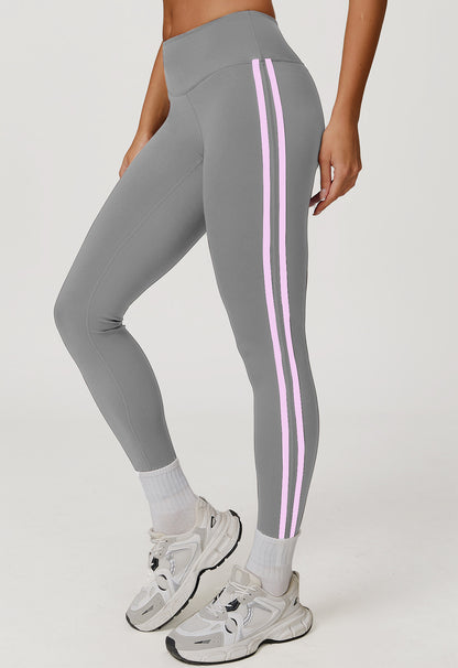 Side Striped High-Waist Hip-Lift Fitness Pants - Leisure Sport Leggings