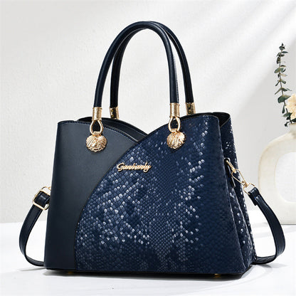 Large Capacity Fashion Tote Bag - PU Leather with Stone Pattern Detail