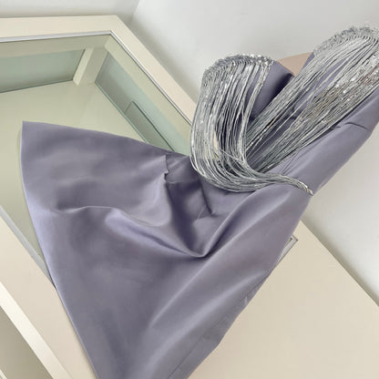 Purple Strapless Satin Bodycon Dress | Shimmer Panel Bridesmaid & Formal Gown