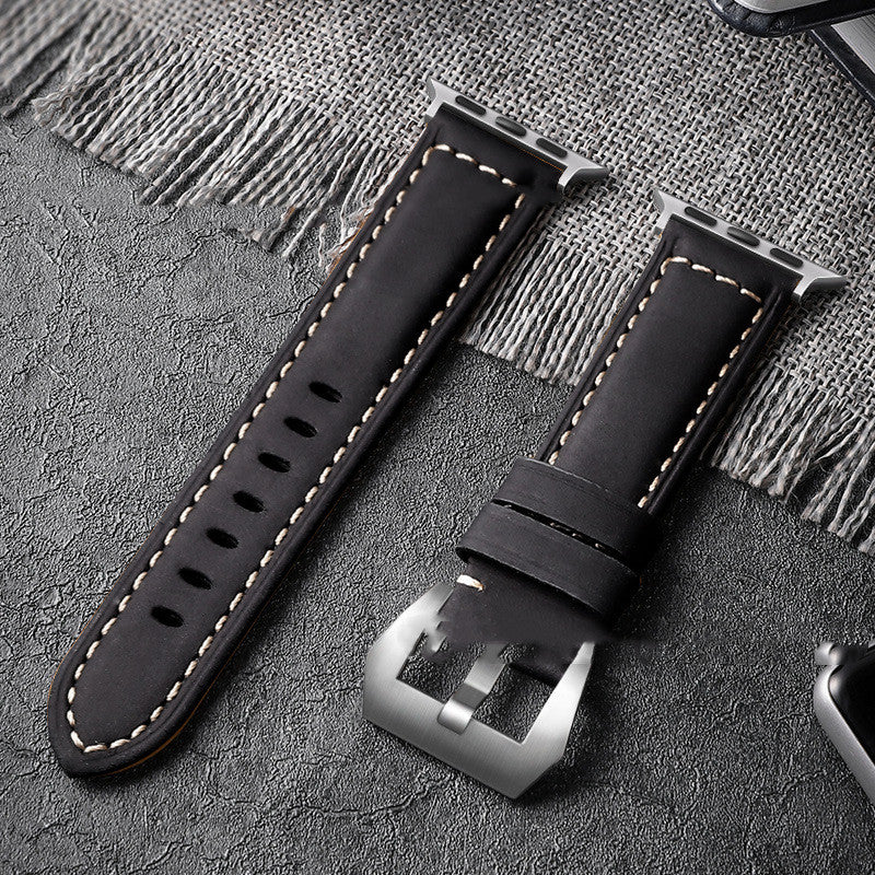 Crazy Horse Leather Apple Watch Band - Brushed Cowhide with Silver Buckle