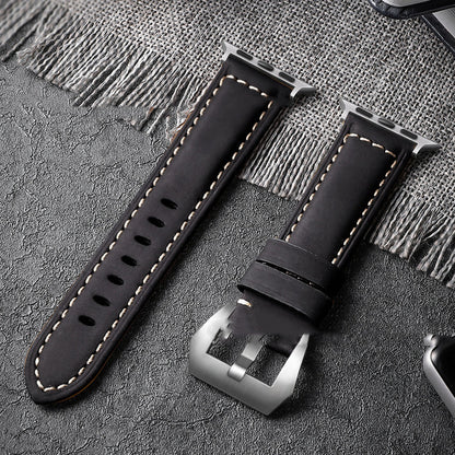 Crazy Horse Leather Apple Watch Band - Brushed Cowhide with Silver Buckle