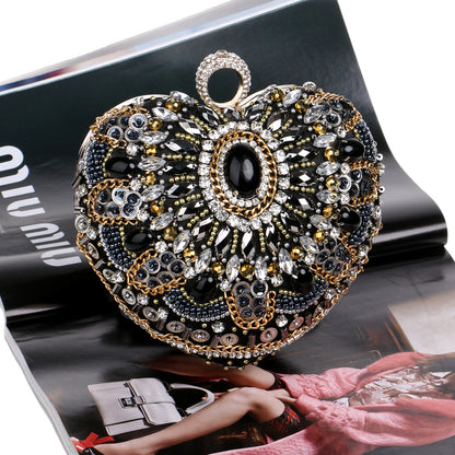 Beaded Embroidery Evening Bag - Rhinestone Clutch Purse with Hard Handle