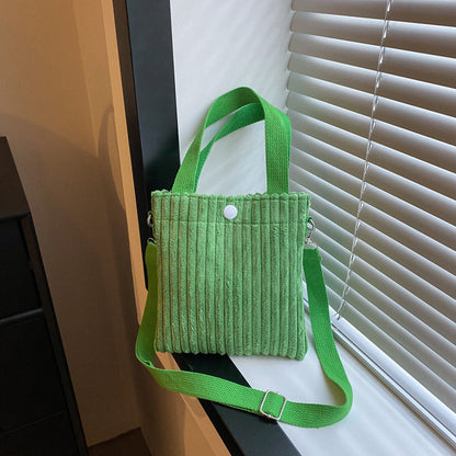 Corduroy Bucket Bag - Solid Color Crossbody Shoulder Bag with 3D Pocket