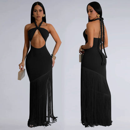 Women's Tassel Trim Sleeveless Maxi Dress – High Waist Pullover Long Skirt