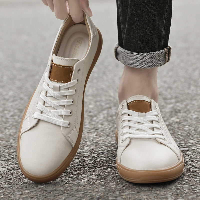 Premium Leather Lace-Up Casual Shoes - Men's Round Toe Low-Top Sneakers