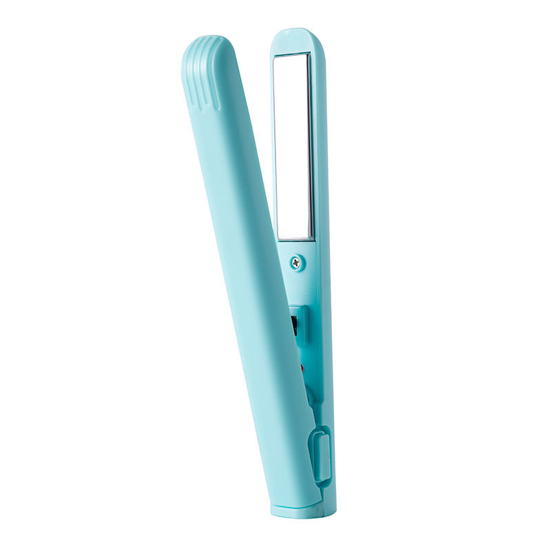 USB Mini 2-in-1 Hair Curler & Straightener | Portable Dual-Use Styling Tool | Dark Green, Pink, White, Blue
