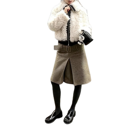 Premium Wool Blend Lapel Jacket with Faux Leather Trim