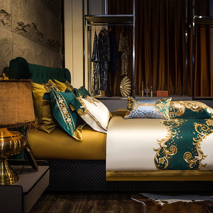 Luxury European-Style Embroidered Bedding Set - 10-Piece Long-Staple Cotton Collection