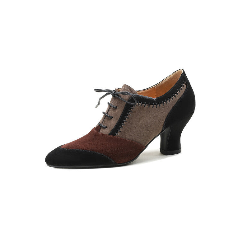 Retro Lace-Up Leather Ankle Boots - Mid-Calf Chunky Heel Shoes