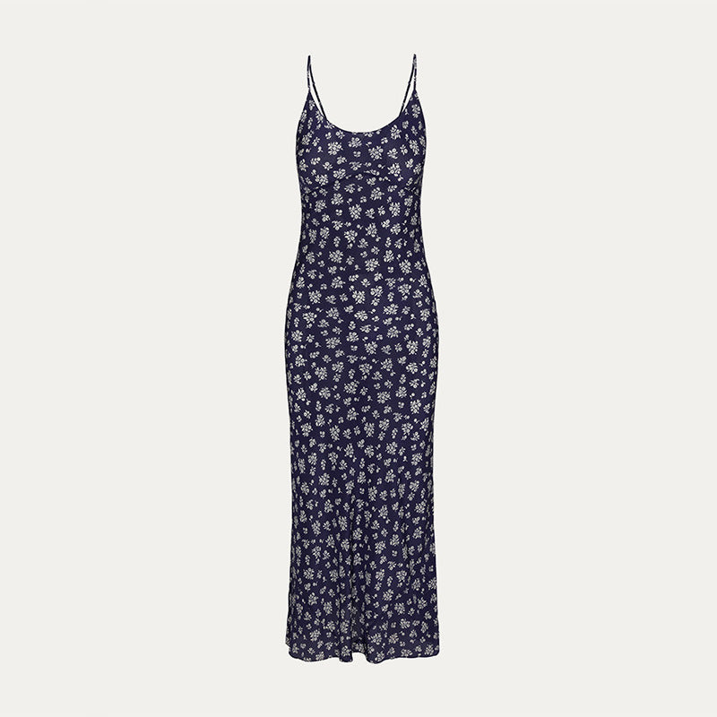 Premium Silk Sling Dress - Backless Diagonal Cut Maxi Dress