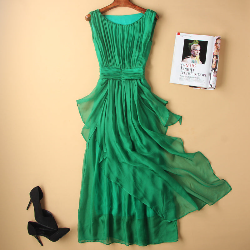 Premium Slim Fitting White Silk Long Dress - Elegant Maxi Gown