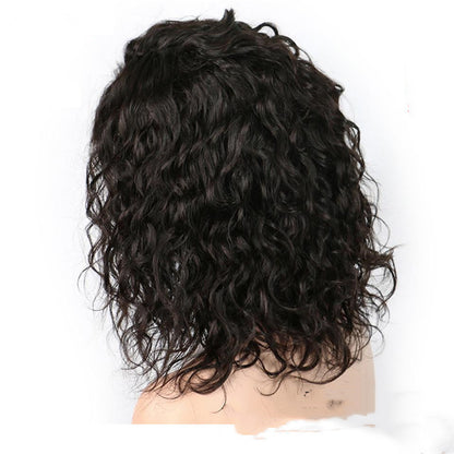 Full Lace Wig Ladies Bob - Natural Curly Human Hair Semi-Mechanical Headgear