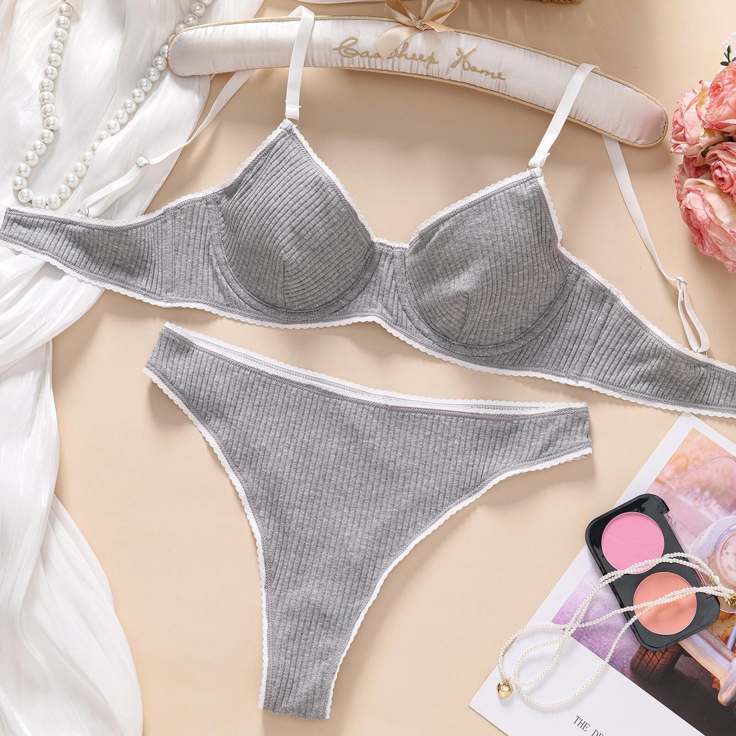 Women's Cotton French-Style Bra and Panties Set - Comfortable Underwire Lingerie