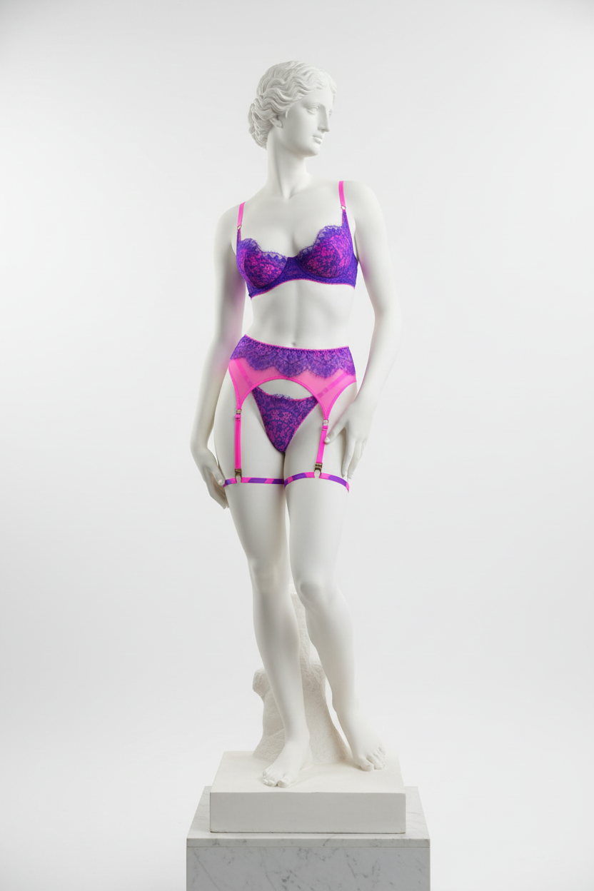 Women's Lace Mesh Lingerie Set - Three-Piece Bra and Panty Collection