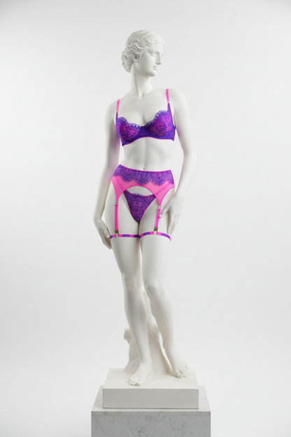 Women's Lace Mesh Lingerie Set - Three-Piece Bra and Panty Collection