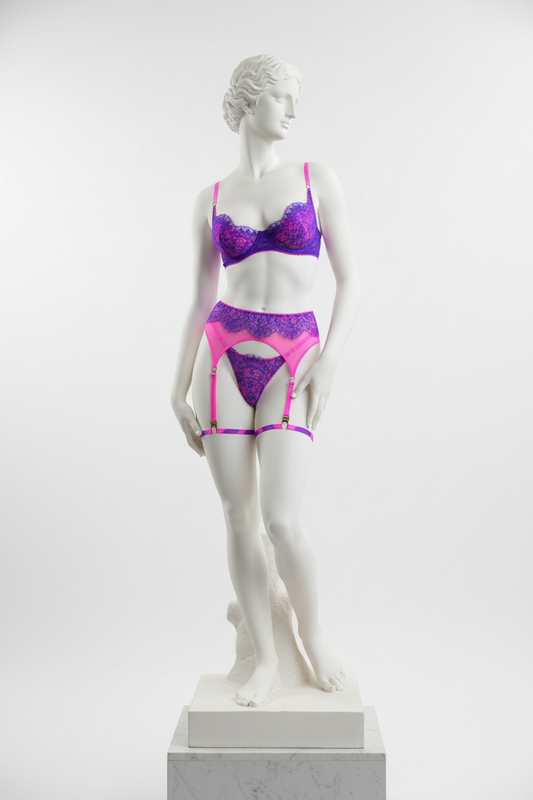 Women's Lace Mesh Lingerie Set - Three-Piece Bra and Panty Collection