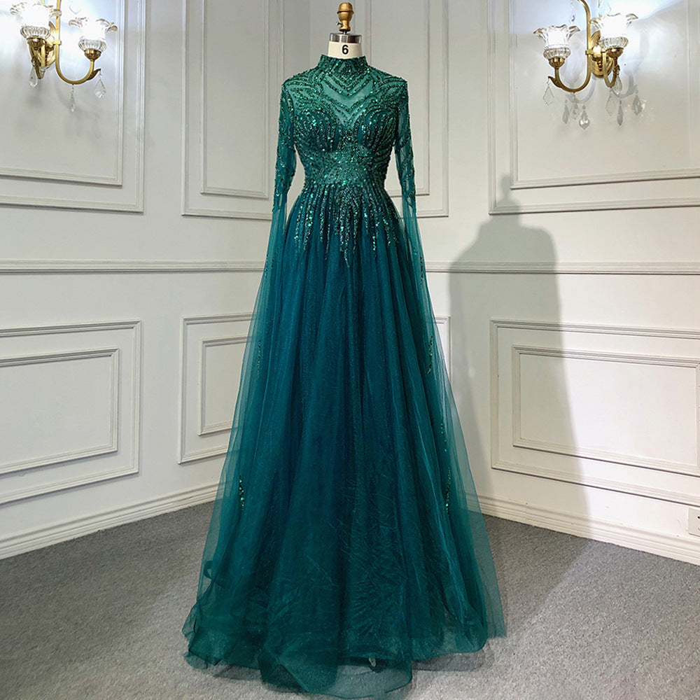 Elegant Organza Dress - Long Sleeve Mid-Waist Formal Gown for Special Occasions