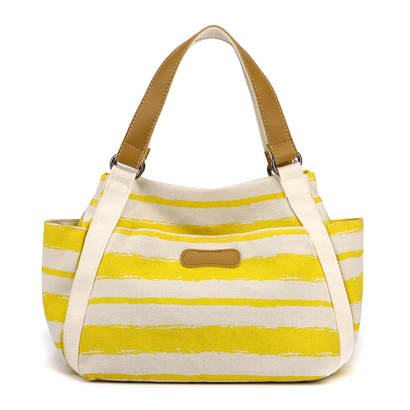 Canvas Striped Shoulder Bag - Large Capacity Handbag