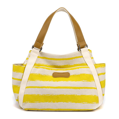 Canvas Striped Shoulder Bag - Large Capacity Handbag