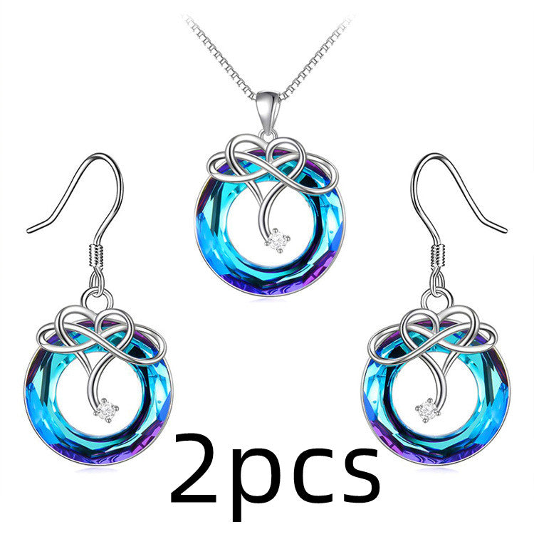Crystal Necklace and Earrings Set - Gold-Plated Geometric Jewelry with Water Wave Chain