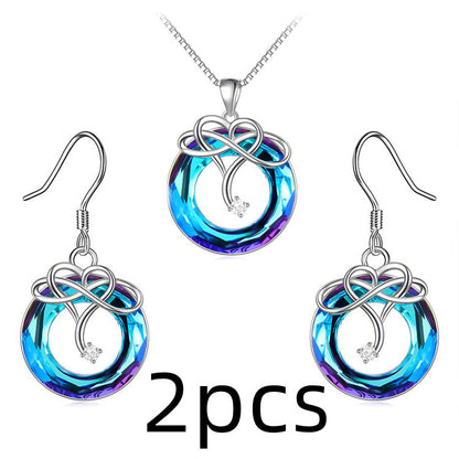Crystal Necklace and Earrings Set - Gold-Plated Geometric Jewelry with Water Wave Chain