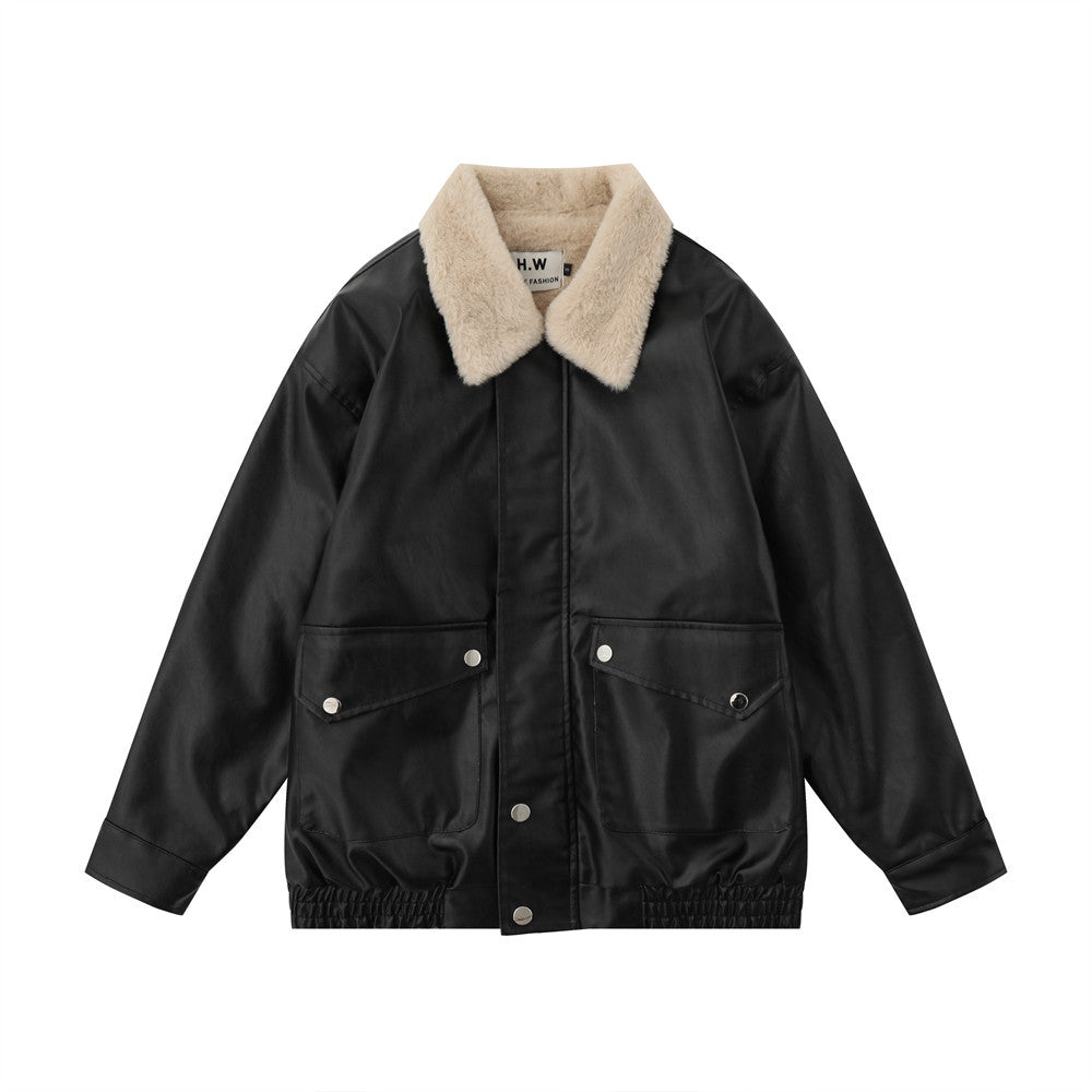 Women's Oversized PU Leather Motorcycle Jacket - Street Style Casual Biker Coat